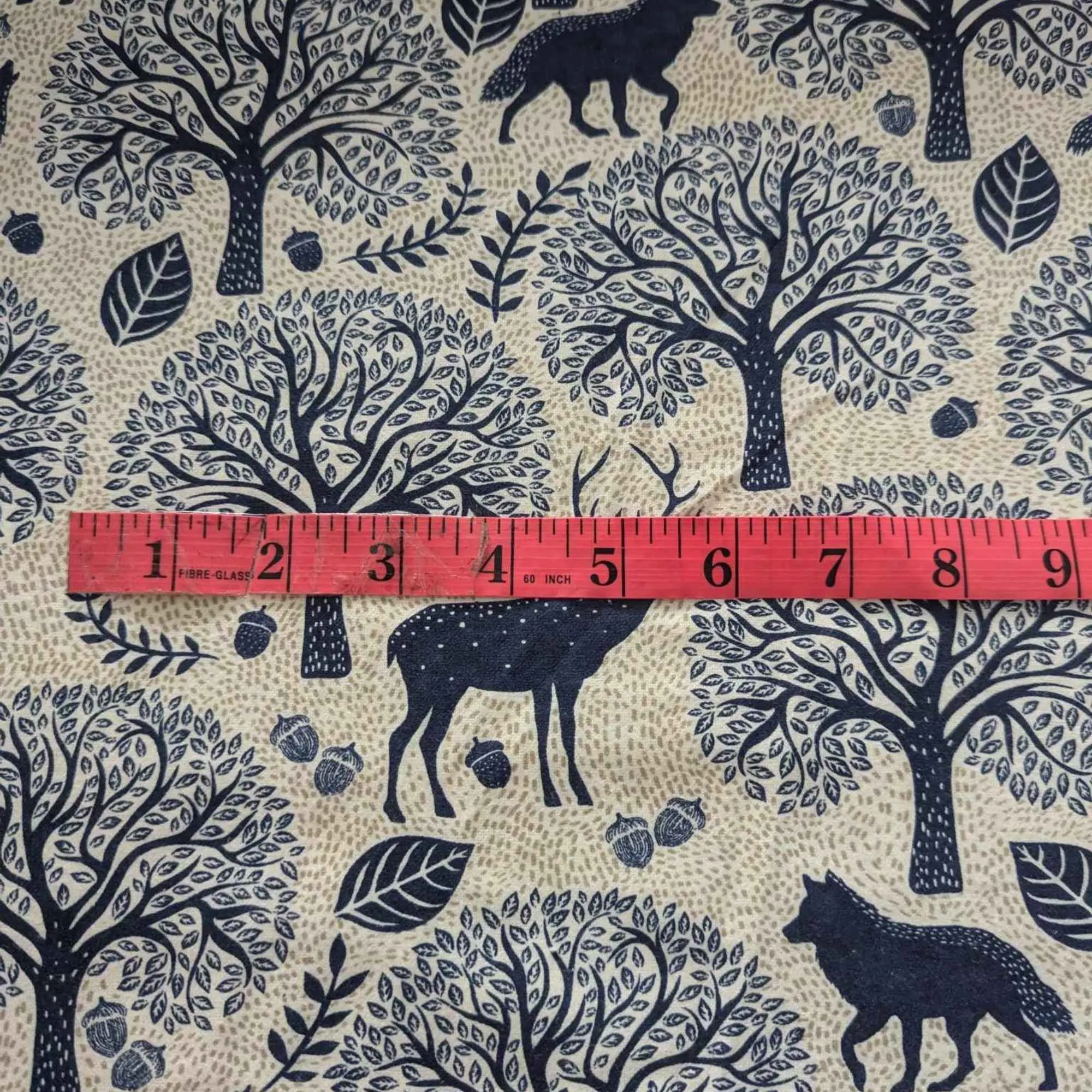 Deer and Wolf with Bue Trees FLANNEL on Cream