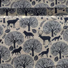 Deer and Wolf with Bue Trees FLANNEL on Cream