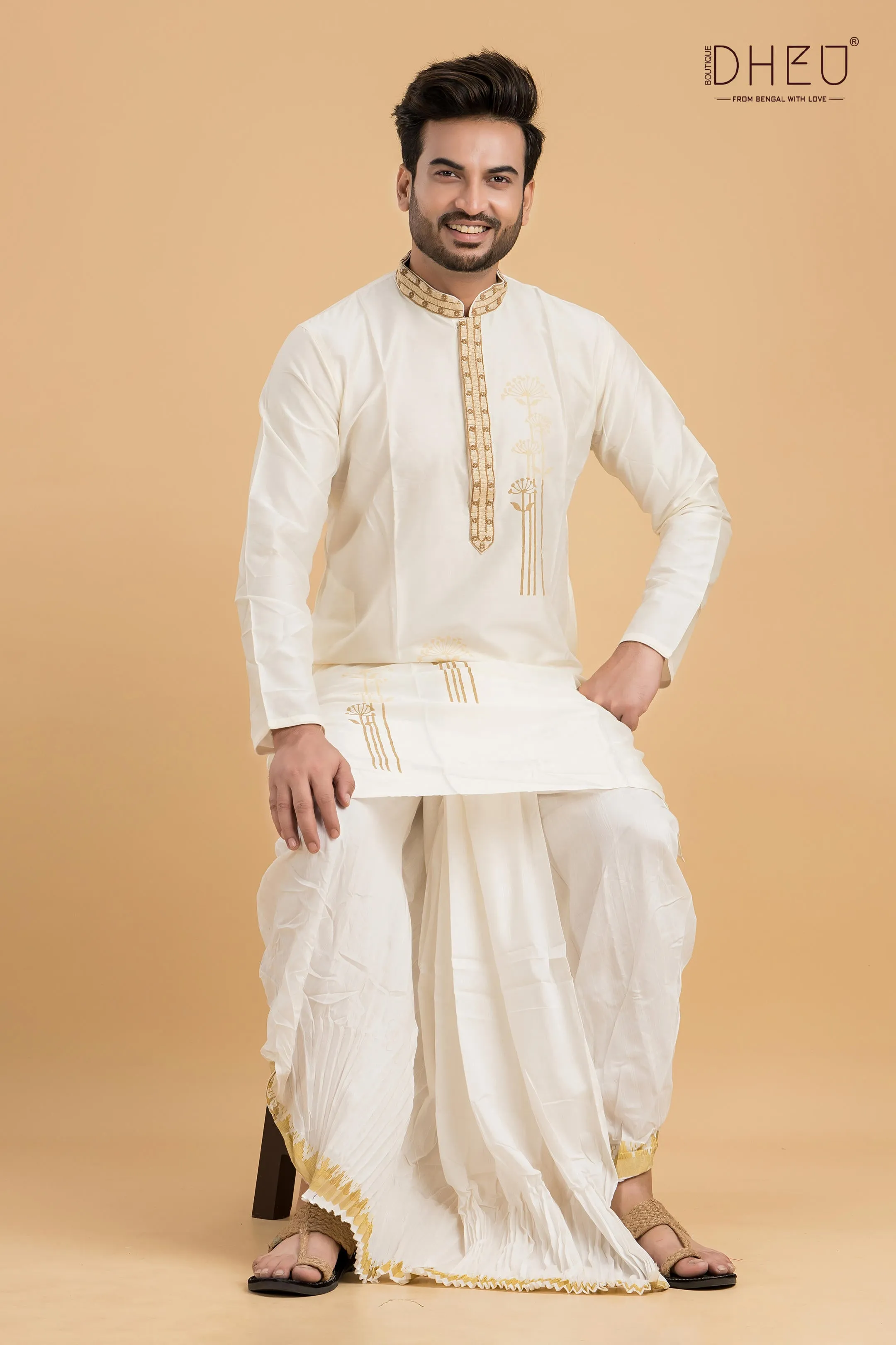 Dheu Designer Silk Kurta & Dhoti(Optional) Set