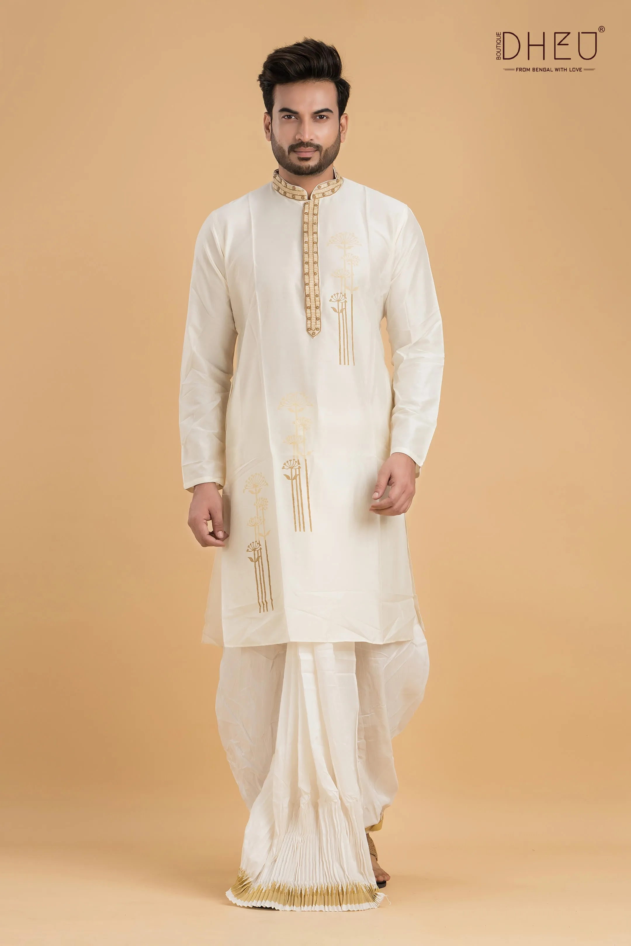 Dheu Designer Silk Kurta & Dhoti(Optional) Set