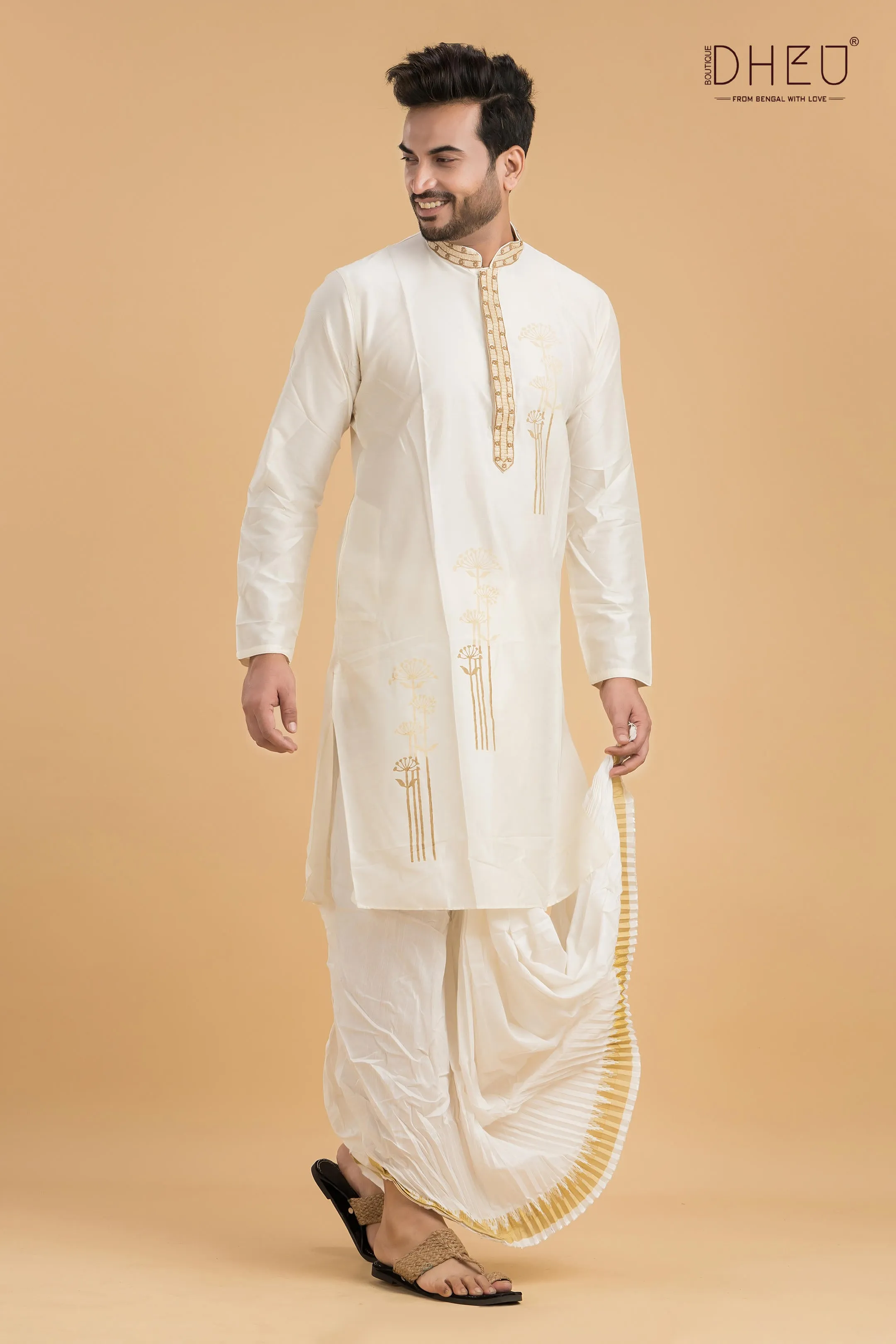 Dheu Designer Silk Kurta & Dhoti(Optional) Set