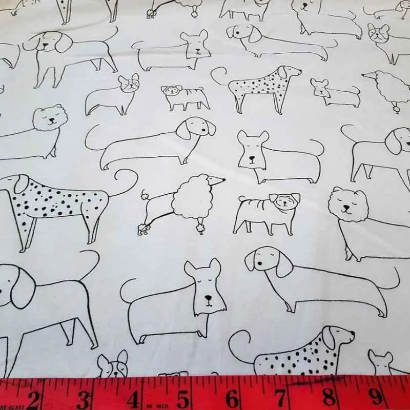 Dog FLANNEL on Cream Flannel Fabric