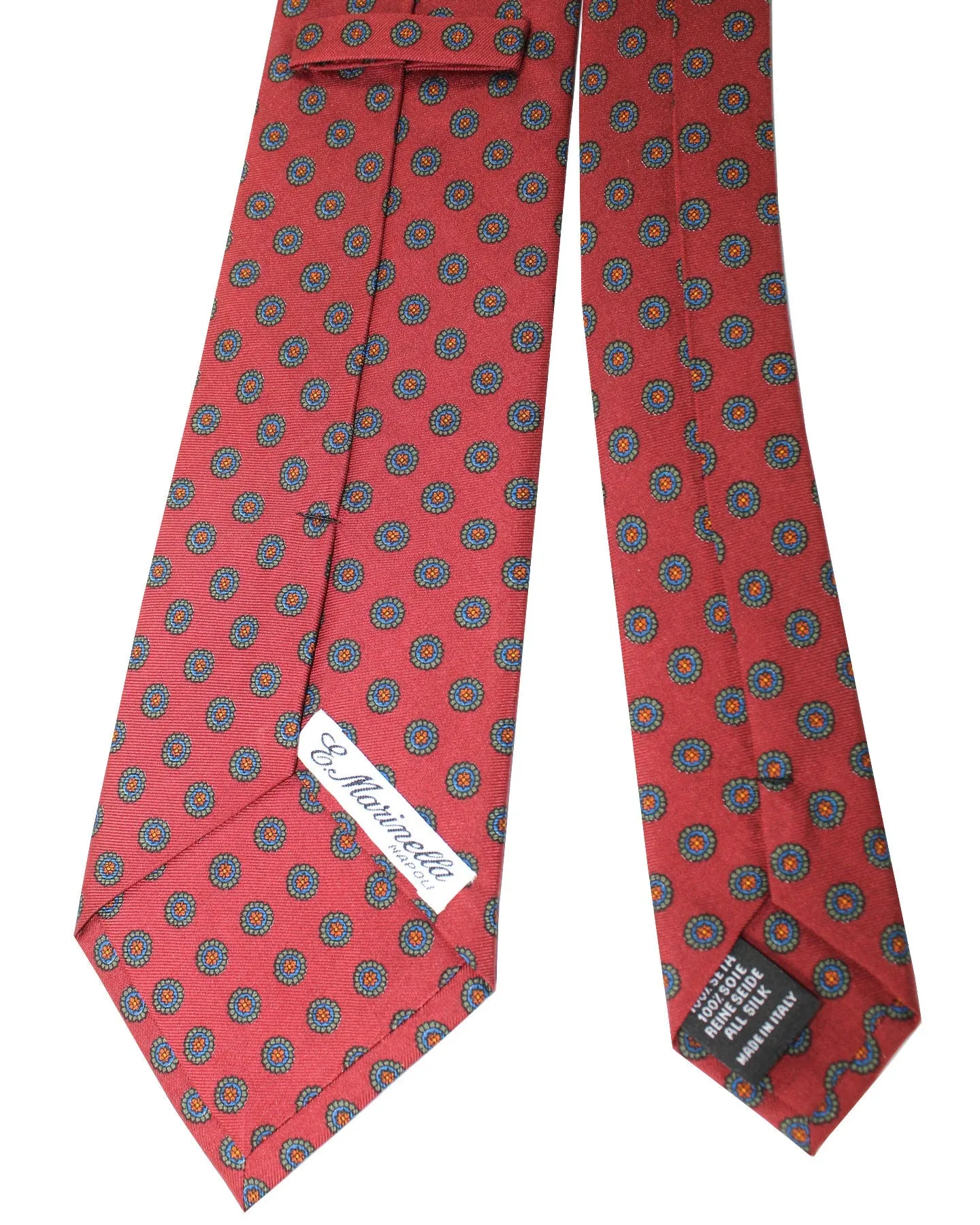 E. Marinella Tie Maroon Brown Green Medallions - Wide Necktie