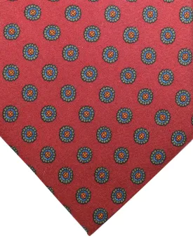 E. Marinella Tie Maroon Brown Green Medallions - Wide Necktie