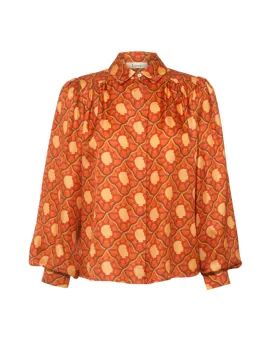 Eliza Orange Portrait Print Silk Twill Shirt