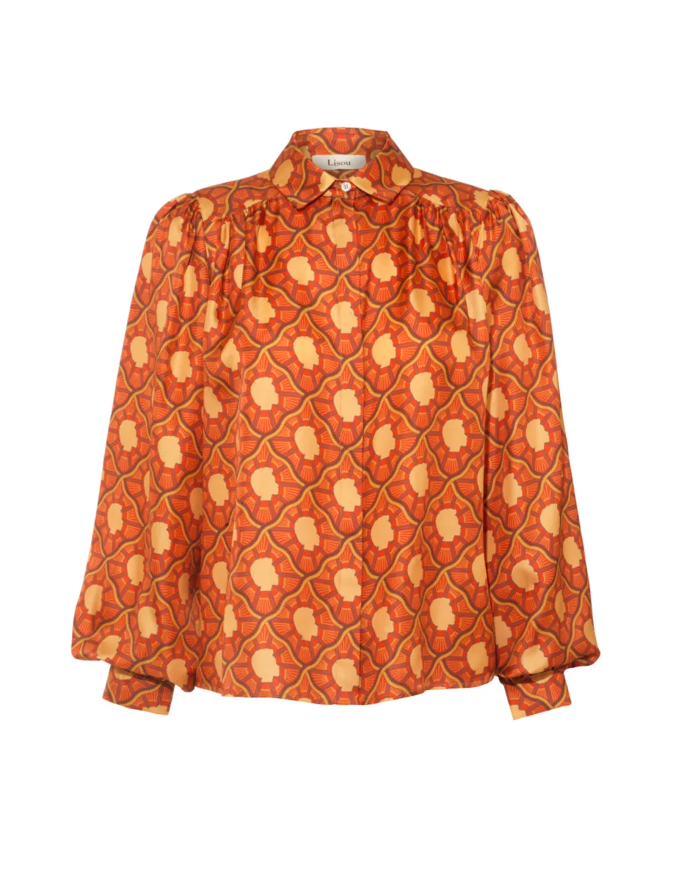 Eliza Orange Portrait Print Silk Twill Shirt