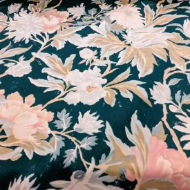 Floral FLANNEL, White Floral on Dark Green Flannel Fabric