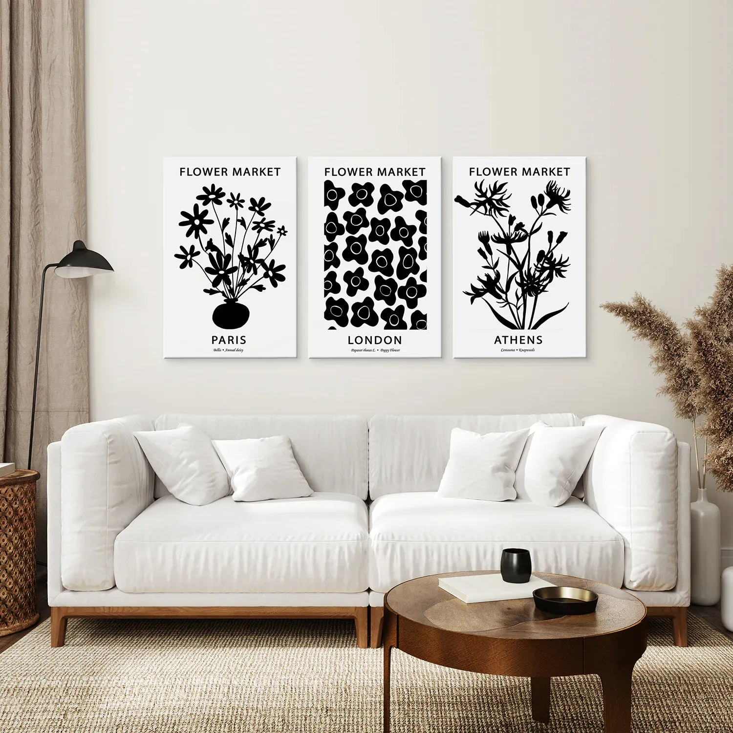 Flower Market Black and White Art Set Decor