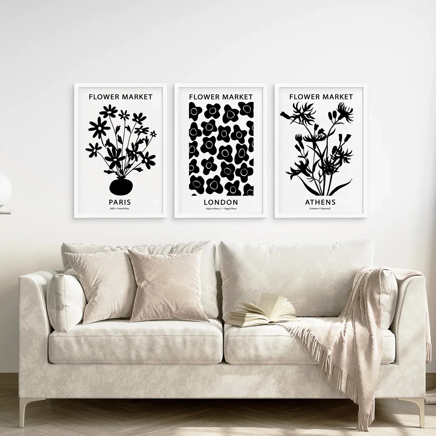 Flower Market Black and White Art Set Decor