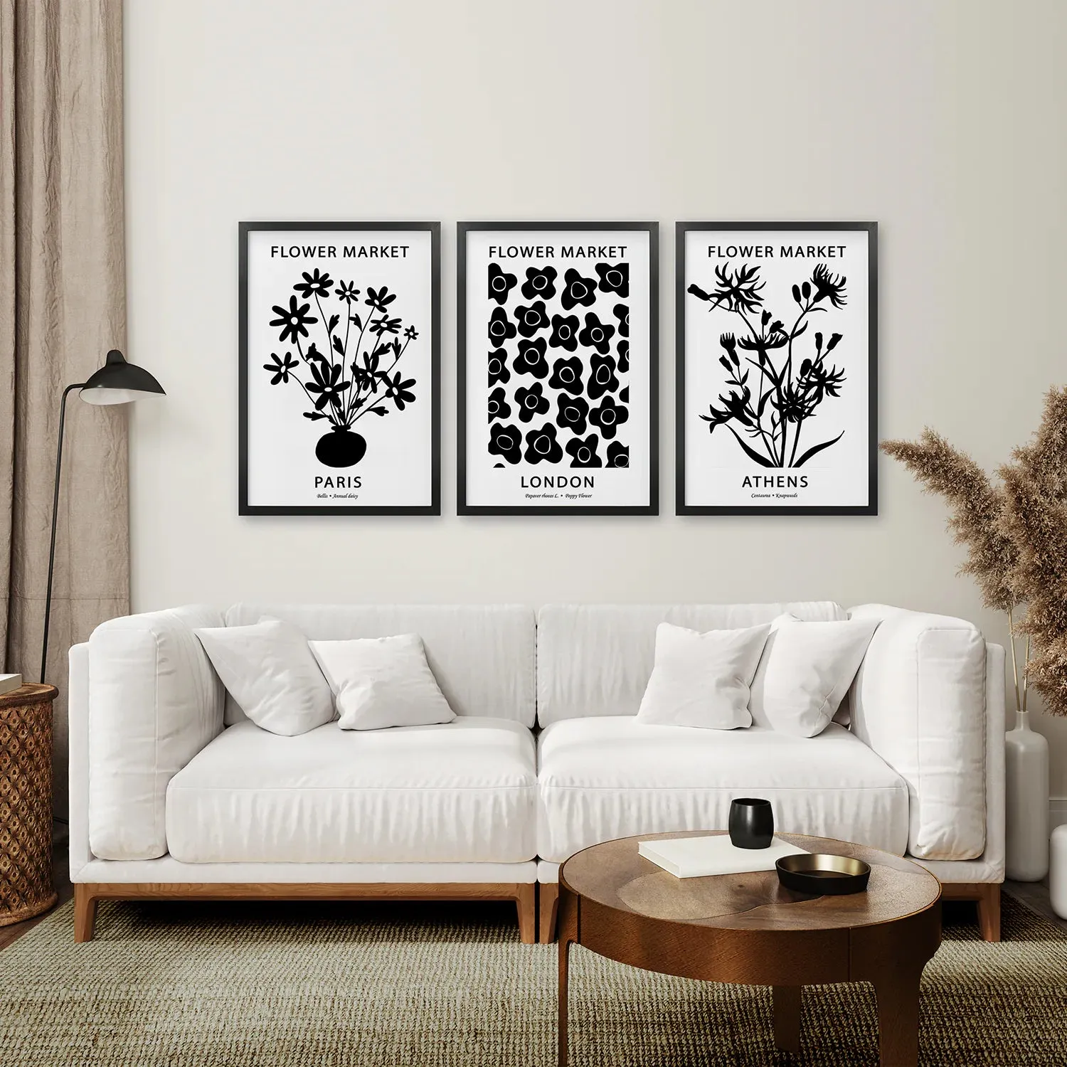 Flower Market Black and White Art Set Decor