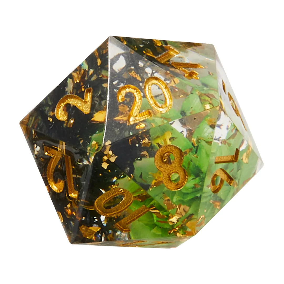 Green and Black Timeless Flower Sharp Edge Resin 7pc Dice Set