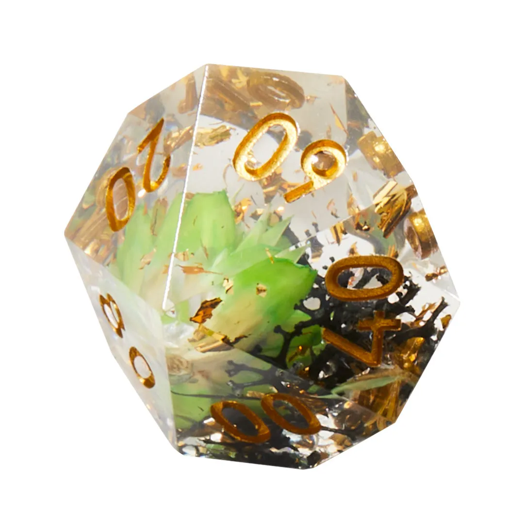 Green and Black Timeless Flower Sharp Edge Resin 7pc Dice Set