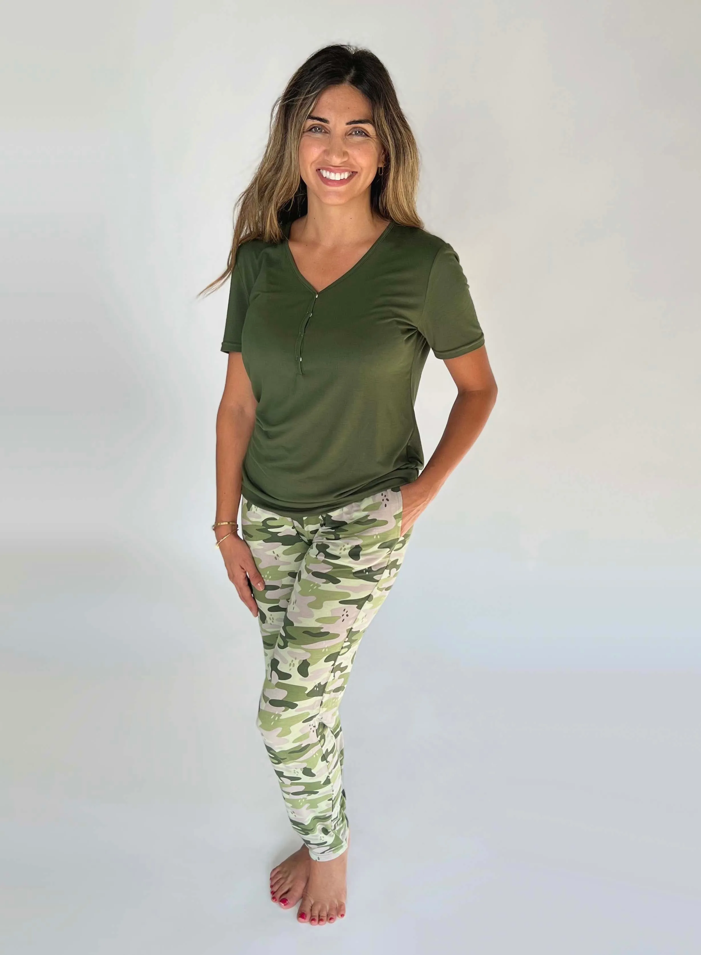 Green Camo Bamboo Women's Pajama Set