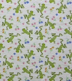 Green Frog FLANNEL on White flannel fabric