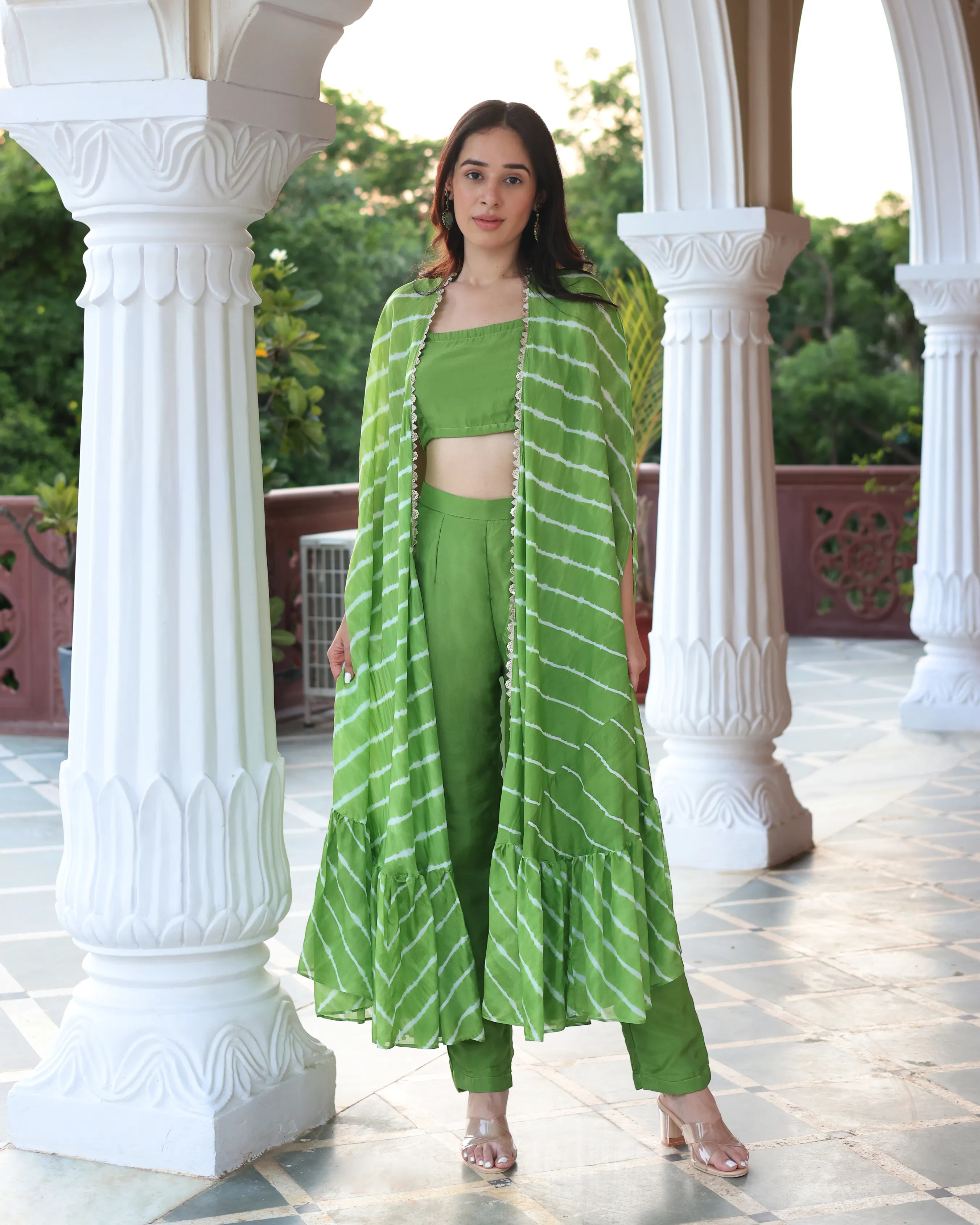 Green Glam Leheriya Silk Coord Set