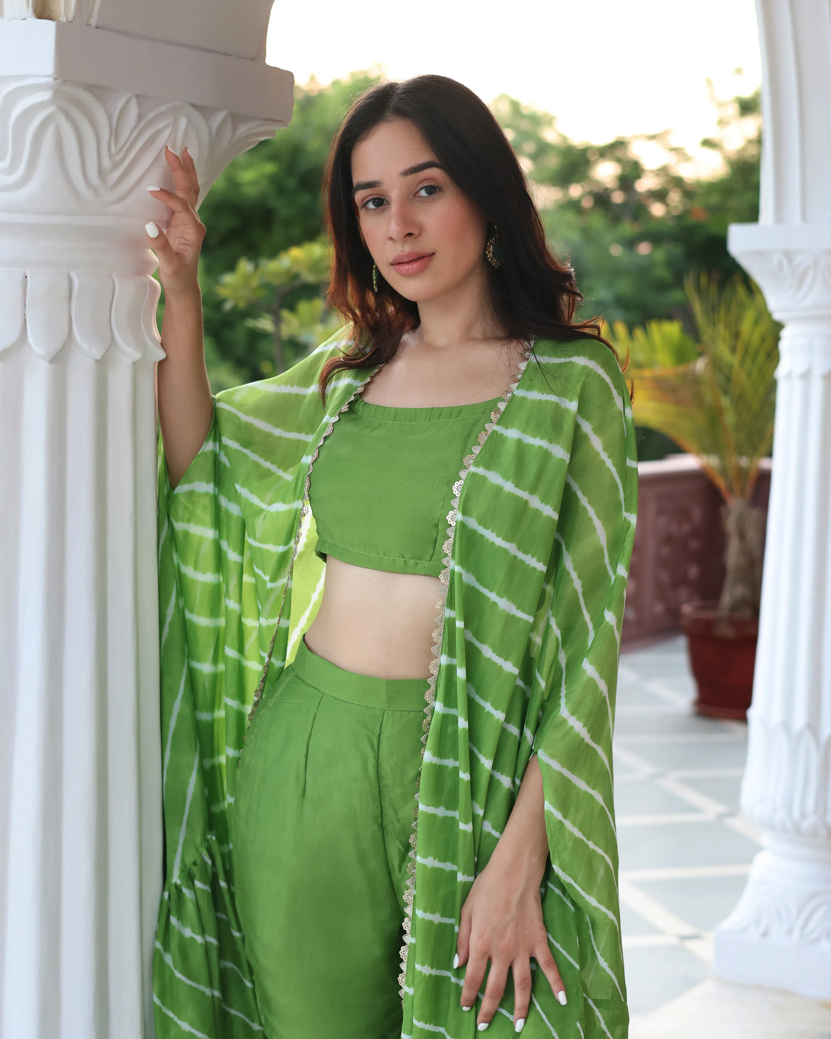 Green Glam Leheriya Silk Coord Set