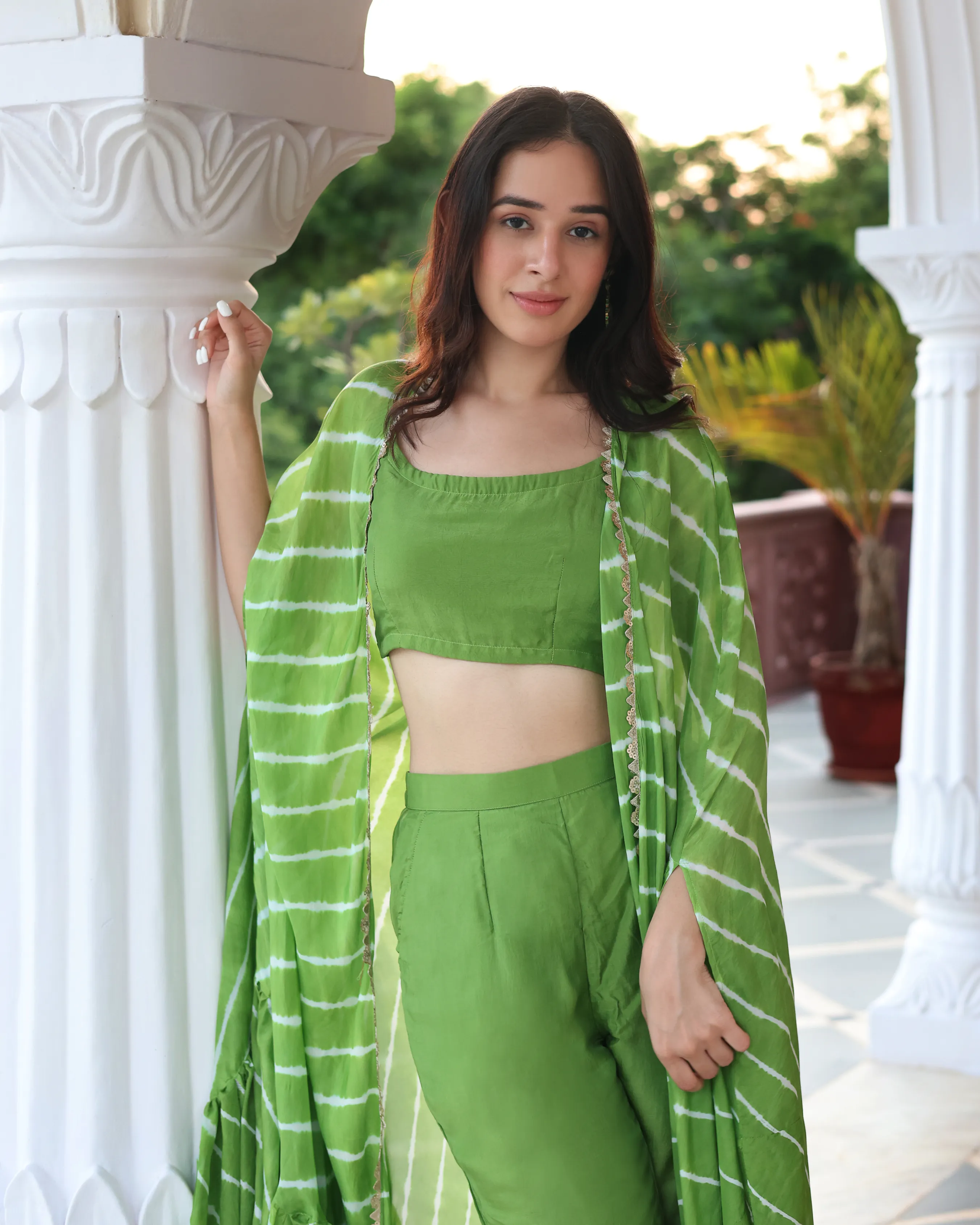 Green Glam Leheriya Silk Coord Set