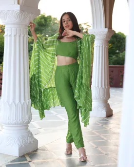 Green Glam Leheriya Silk Coord Set