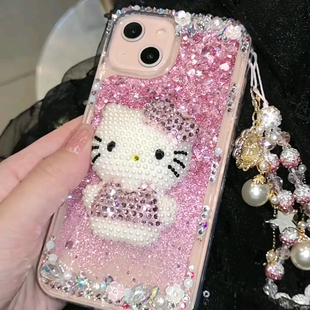 Handmade Hello kitty Rhinestone Quicksand Cute Pink Phone Case