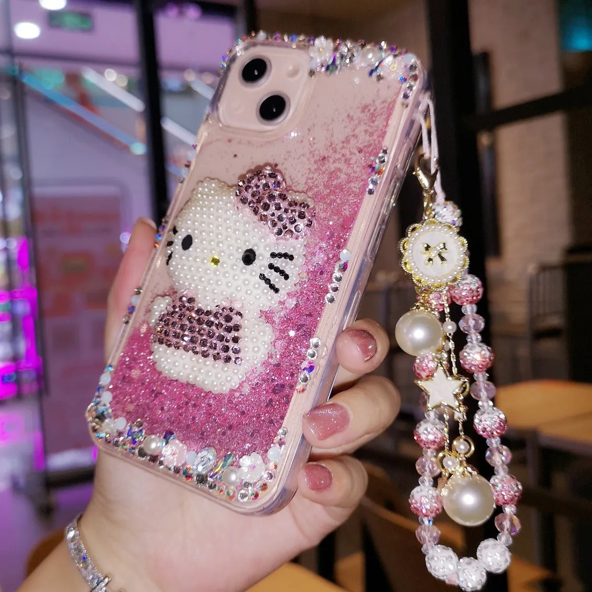 Handmade Hello kitty Rhinestone Quicksand Cute Pink Phone Case