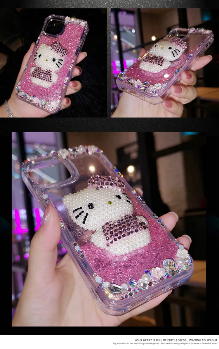 Handmade Hello kitty Rhinestone Quicksand Cute Pink Phone Case