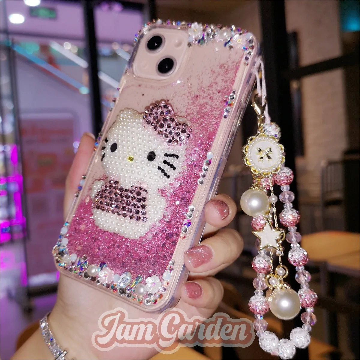 Handmade Hello kitty Rhinestone Quicksand Cute Pink Phone Case