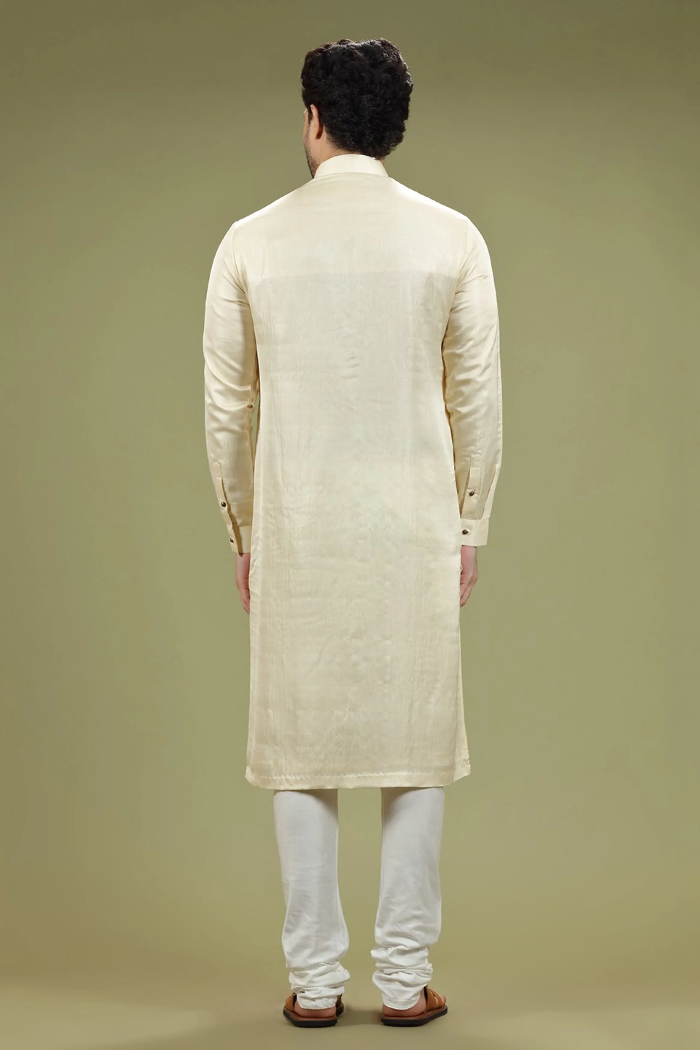 Hot Cream Solid Linen Kurta Set  Designed by Kora (Nilesh Mitesh)