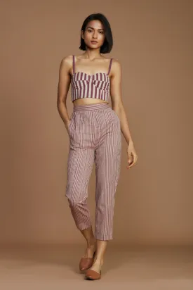 Ivory with Mauve Striped Corset & Pant Co-Ord Set (2 PCS)