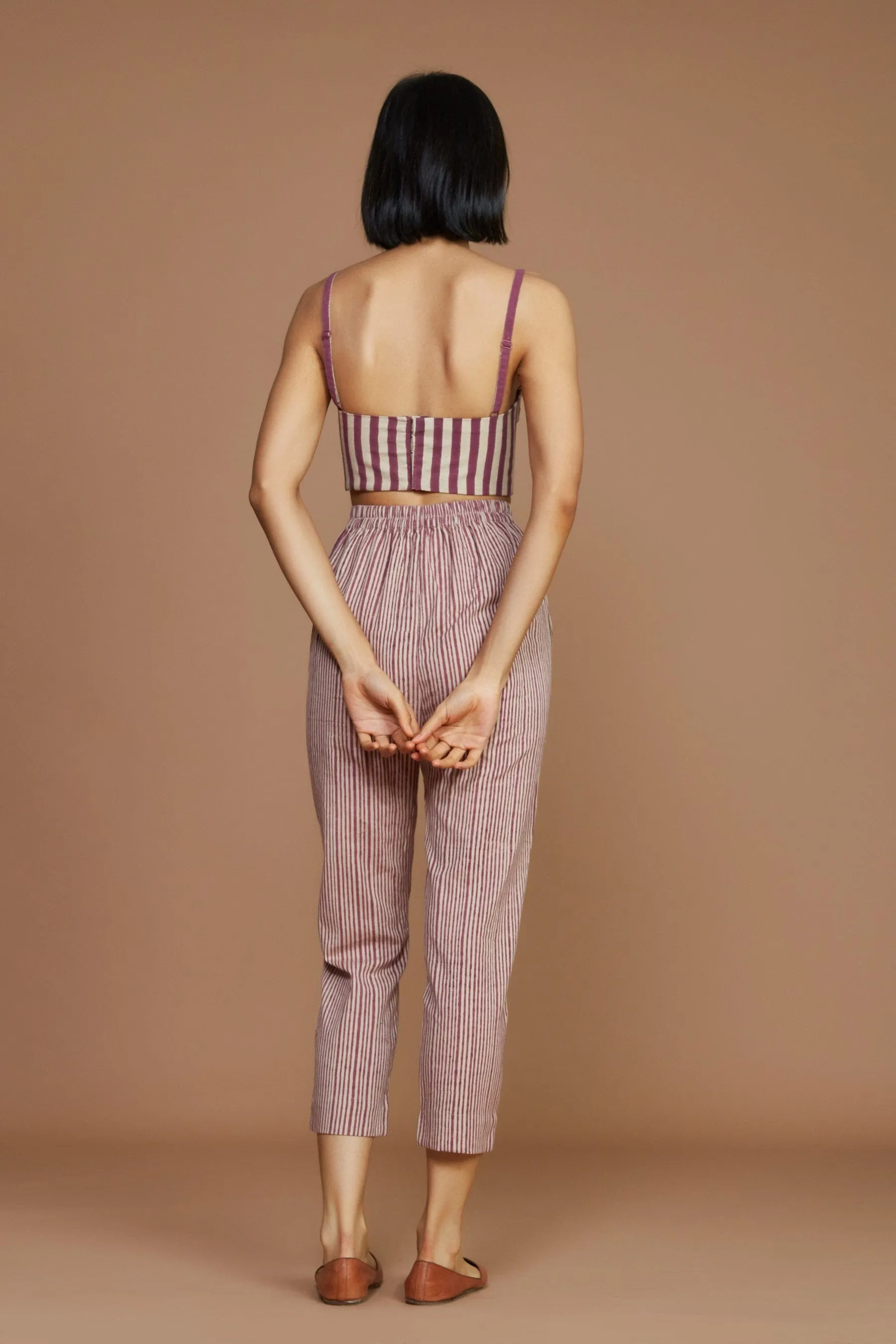 Ivory with Mauve Striped Corset & Pant Co-Ord Set (2 PCS)