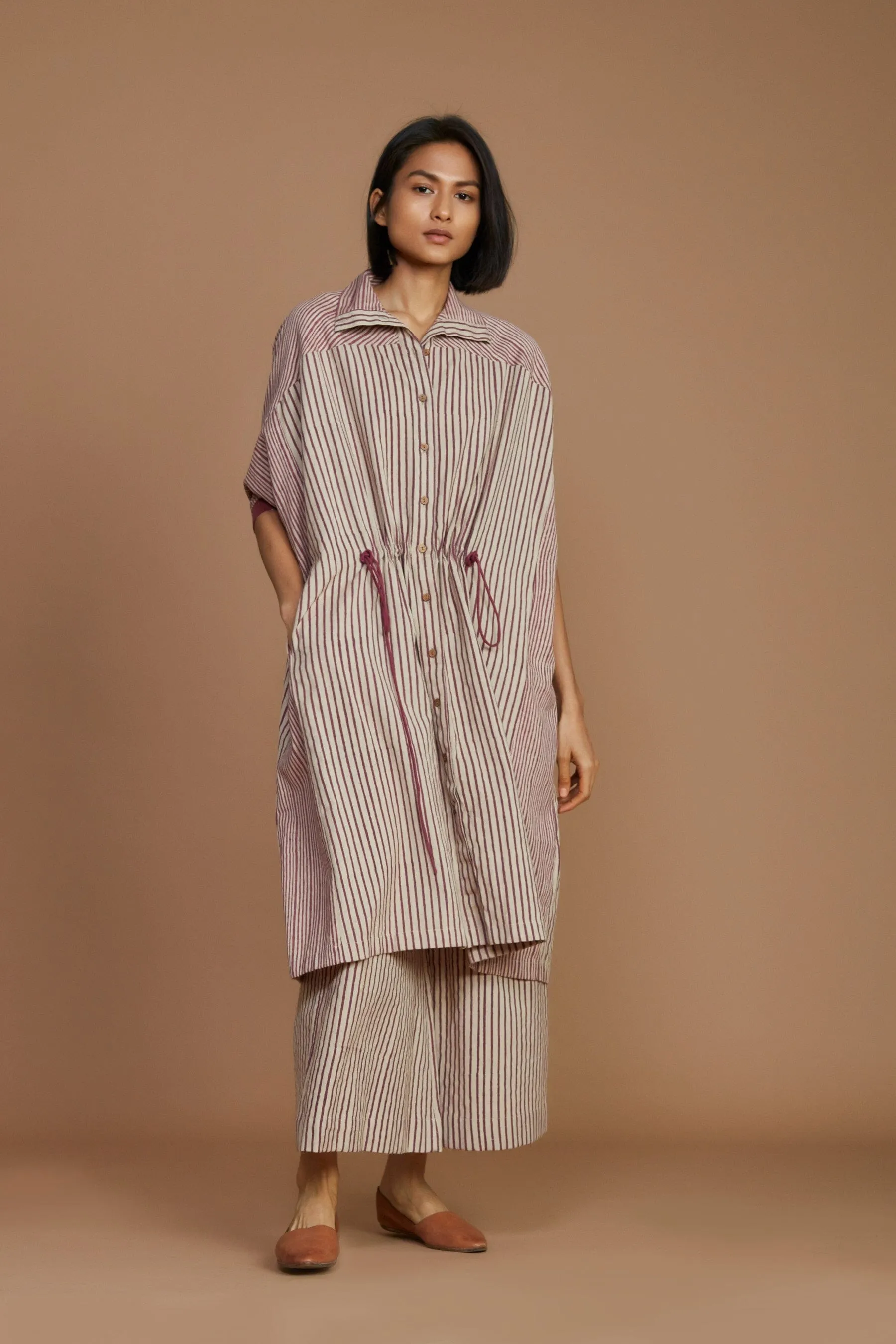 Ivory With Mauve Striped Kaftan Co-Ord Set