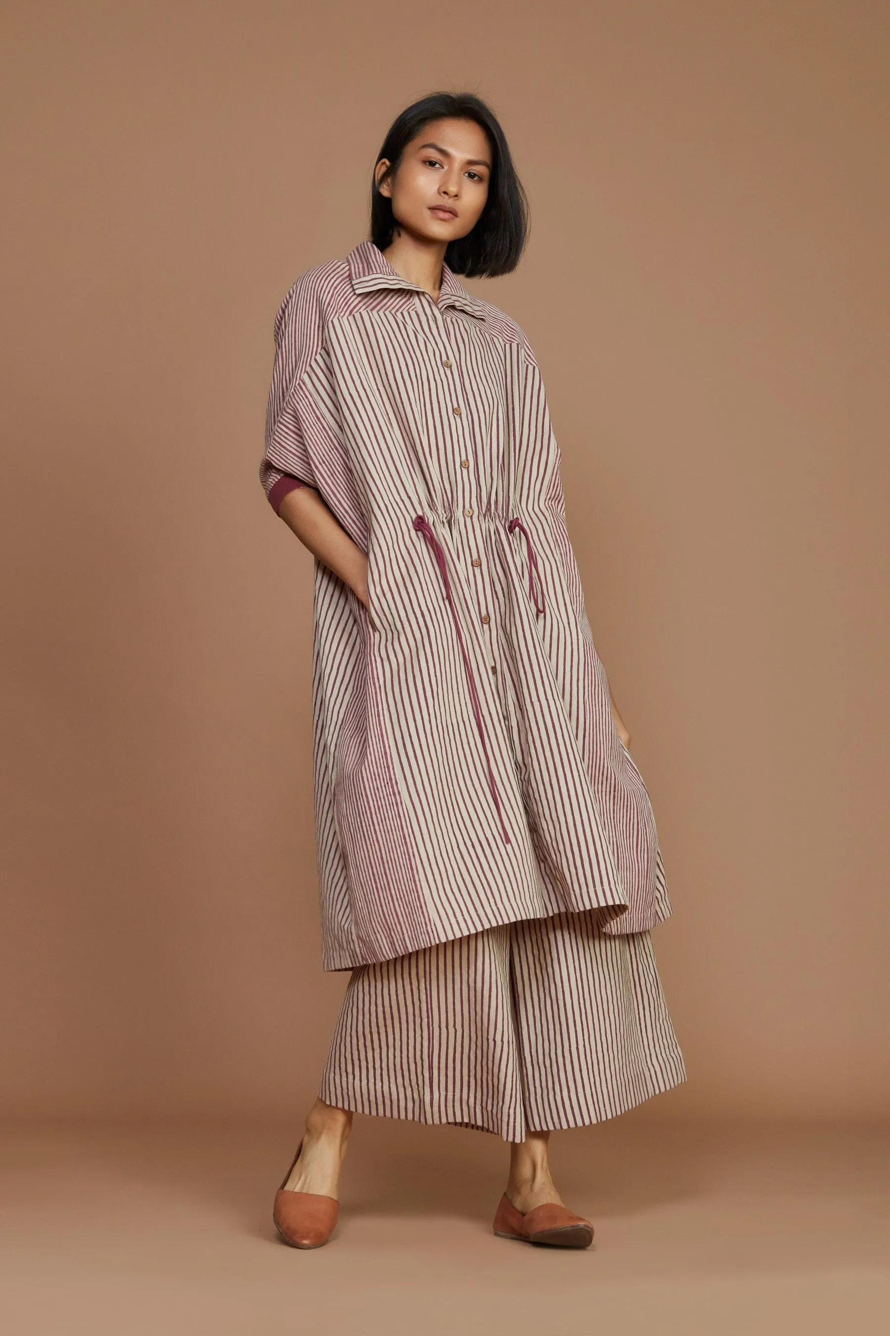 Ivory With Mauve Striped Kaftan Co-Ord Set