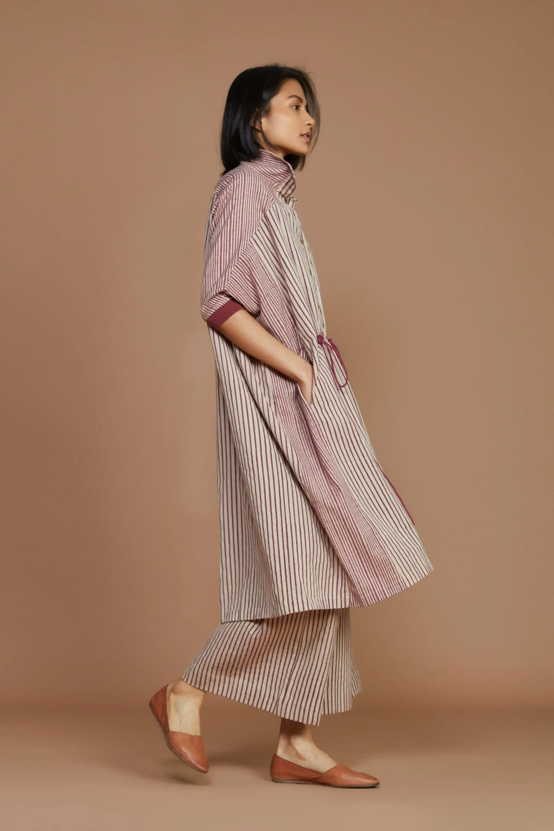 Ivory With Mauve Striped Kaftan Co-Ord Set