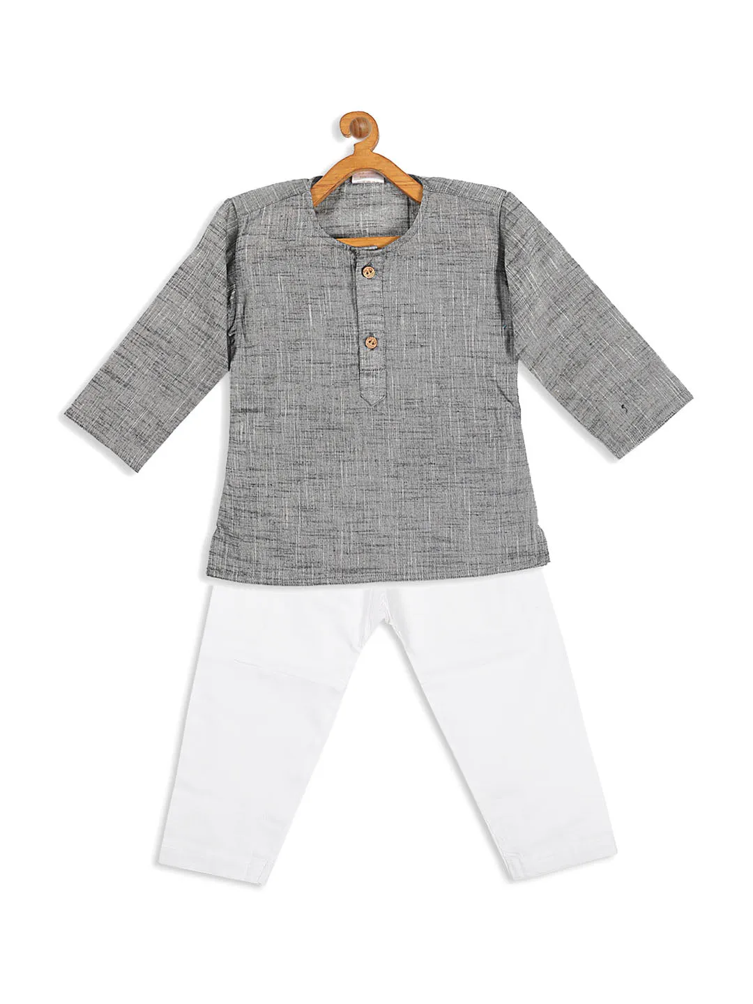 Jashvi SISHU Boys' Grey Cotton Kurta and White Pyjama Set