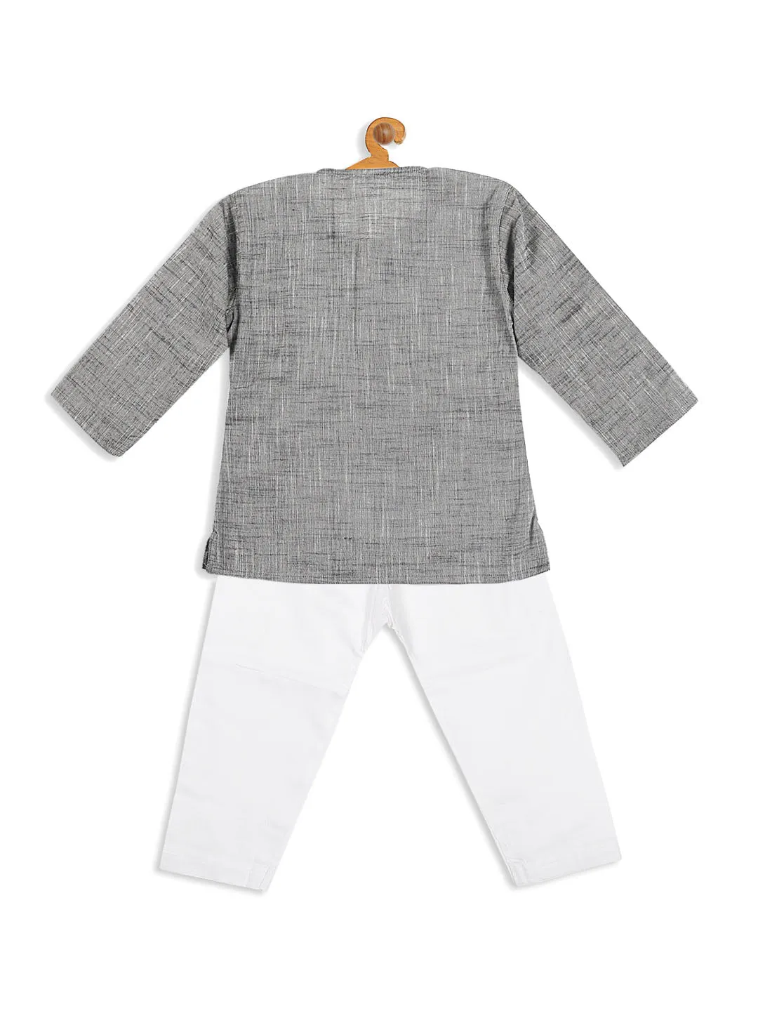 Jashvi SISHU Boys' Grey Cotton Kurta and White Pyjama Set