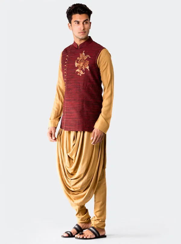 Khaki Kurta with Red Koti