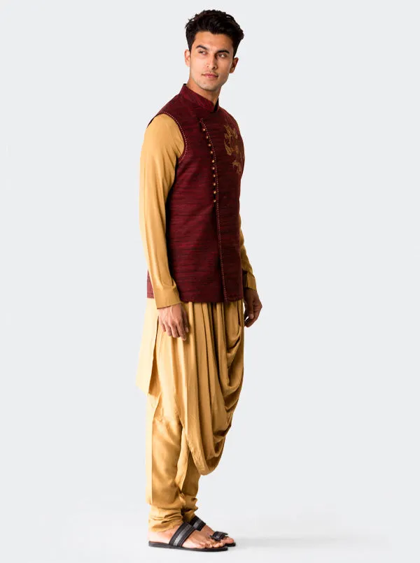 Khaki Kurta with Red Koti