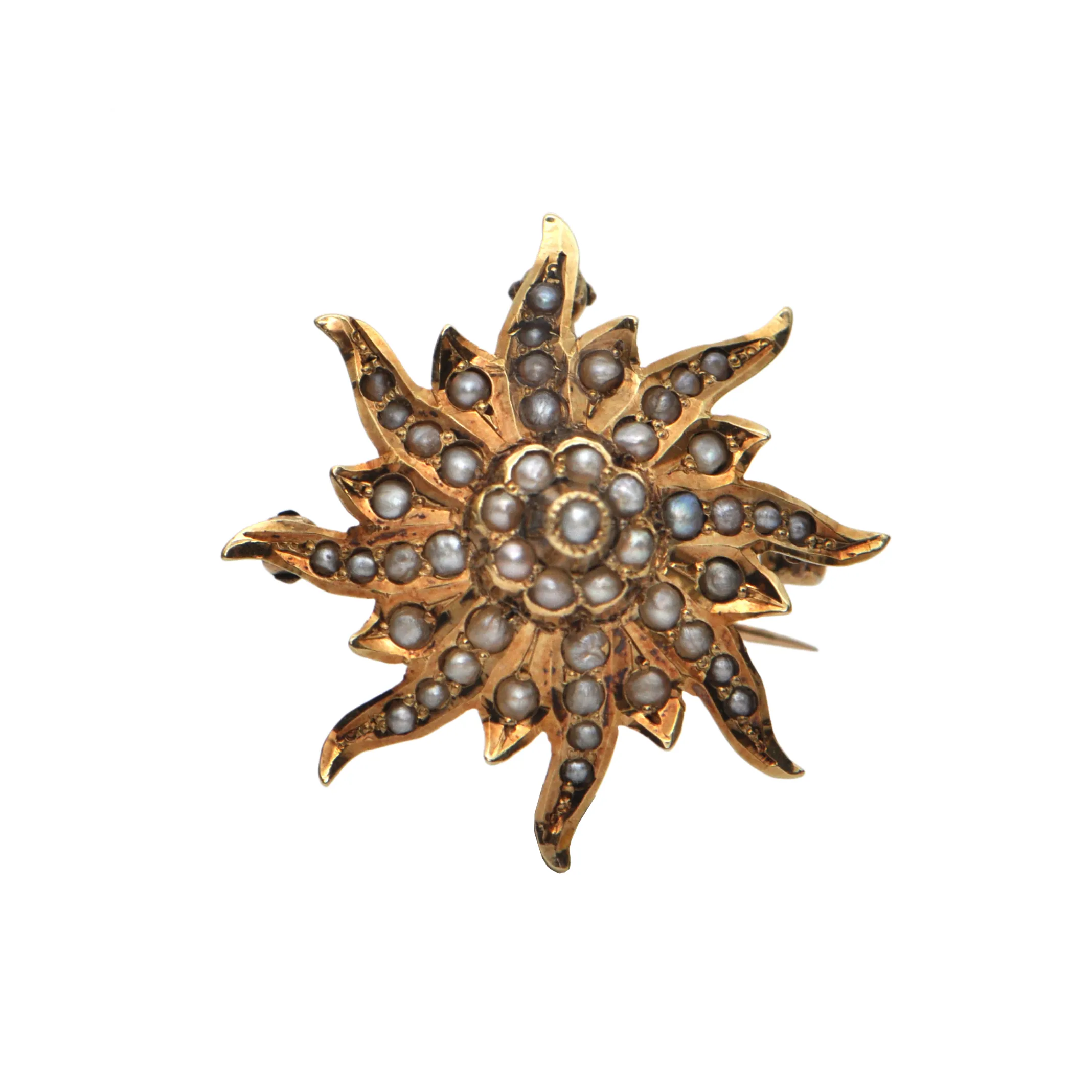 Late Victorian14K Gold and Seed Pearl Starburst Pendant/Brooch