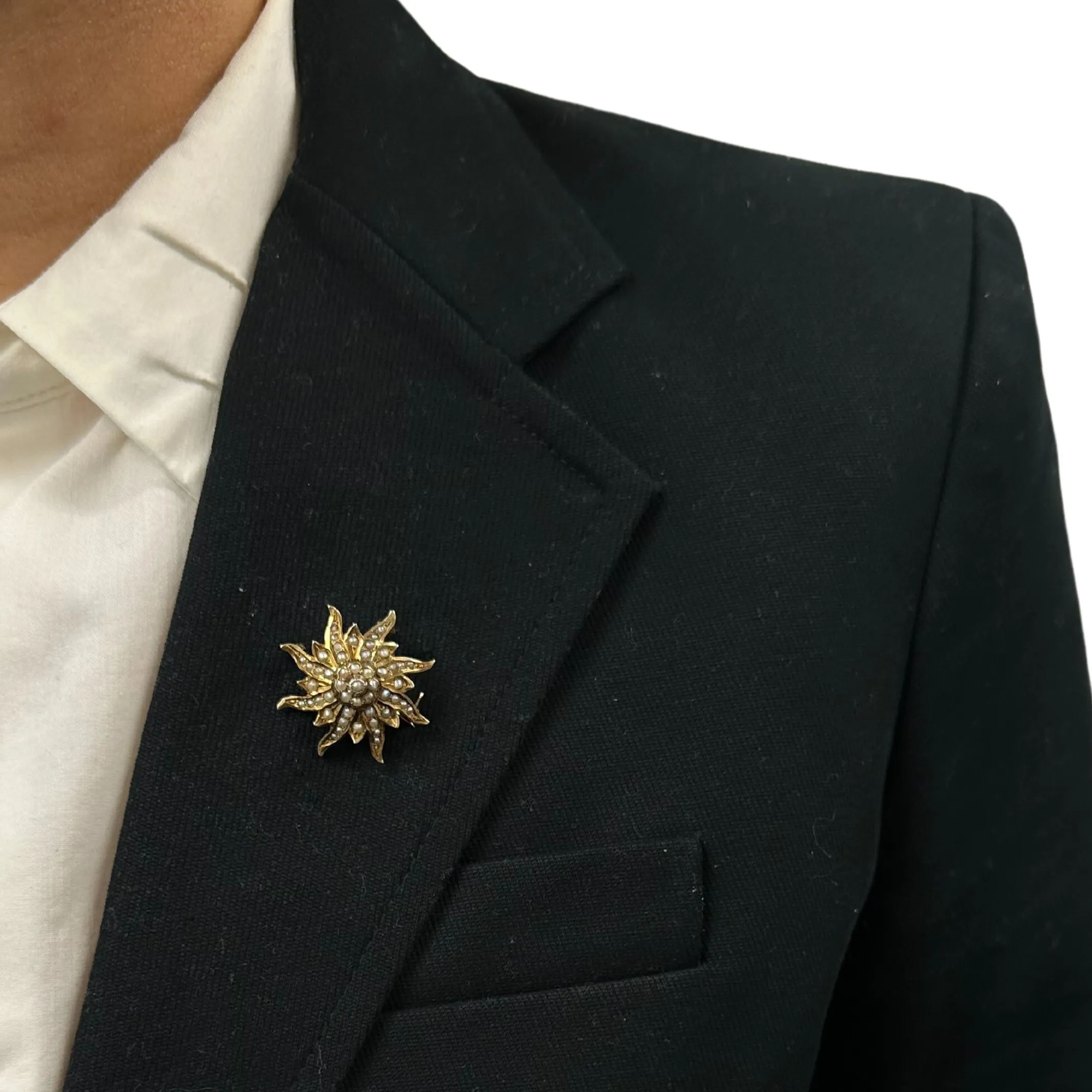 Late Victorian14K Gold and Seed Pearl Starburst Pendant/Brooch