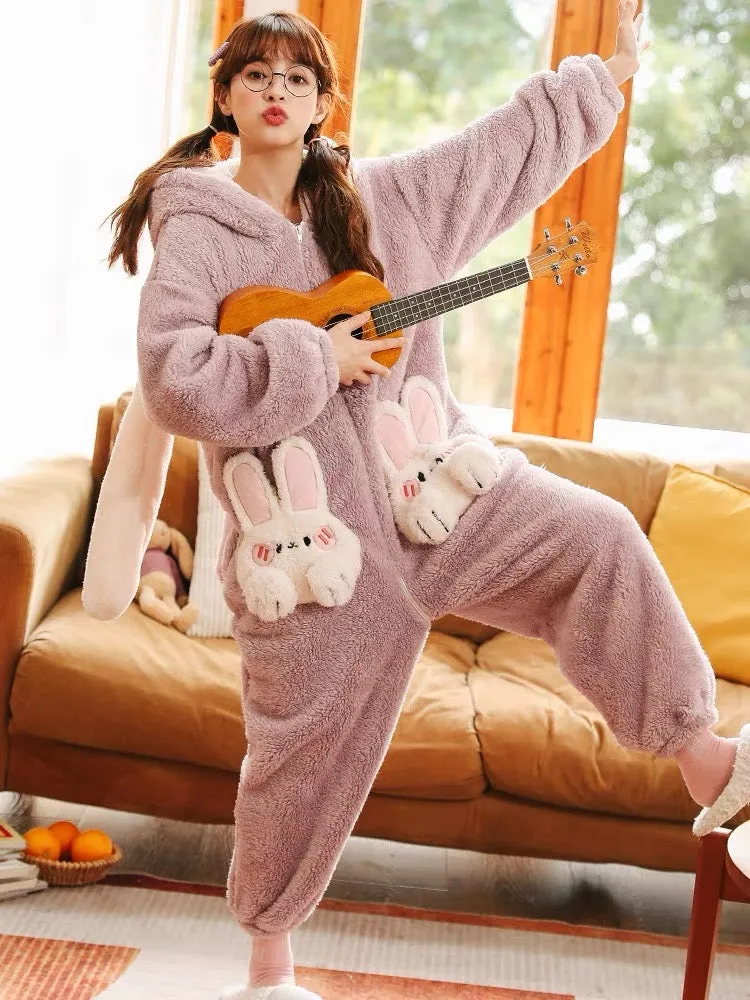 Lilac Bunny Cozy Dreamy Winter Fleece One-Piece Pajama