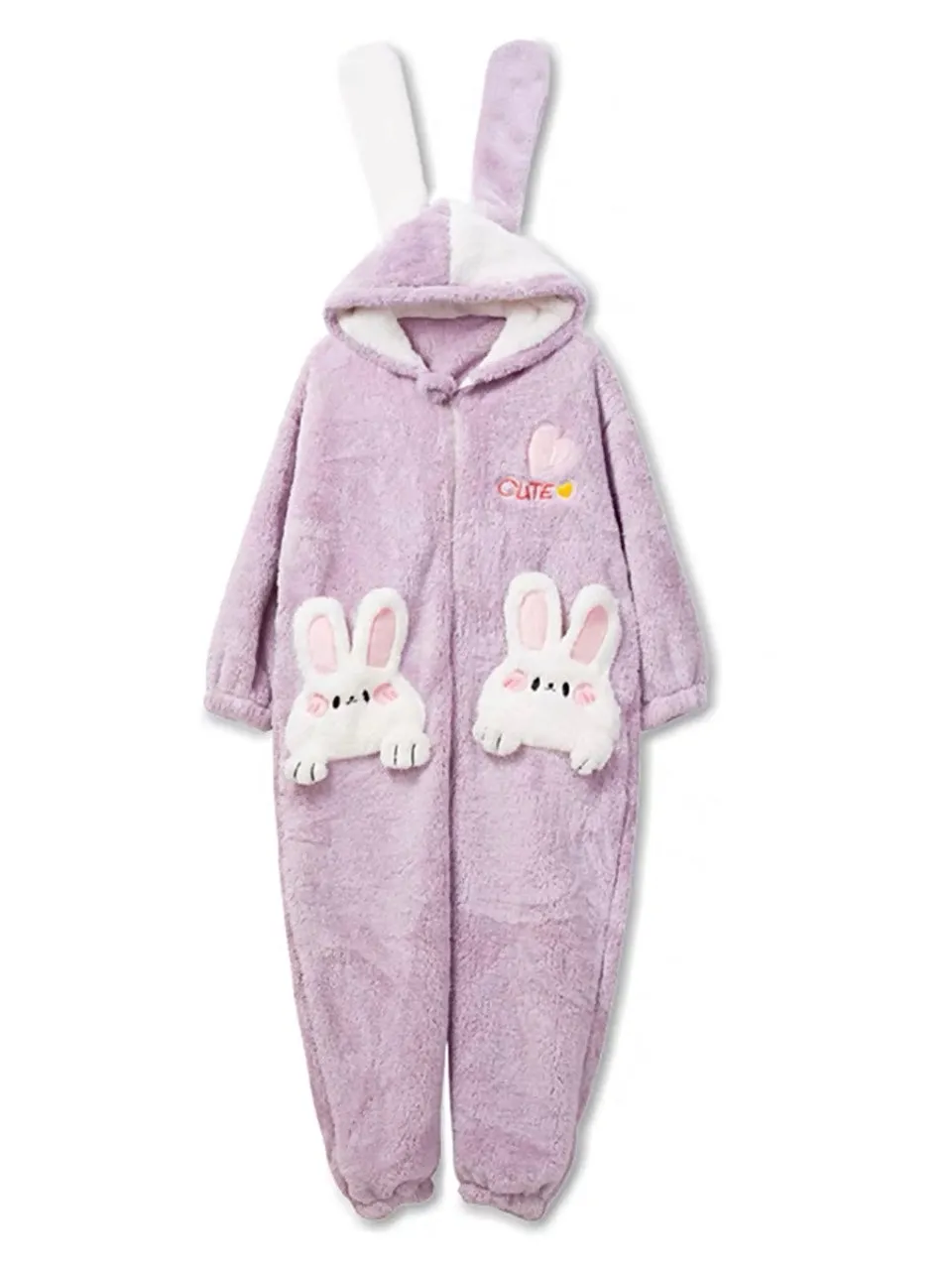 Lilac Bunny Cozy Dreamy Winter Fleece One-Piece Pajama