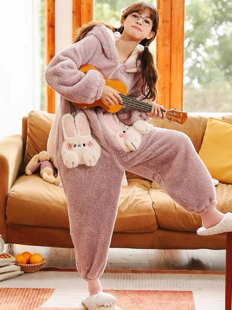 Lilac Bunny Cozy Dreamy Winter Fleece One-Piece Pajama