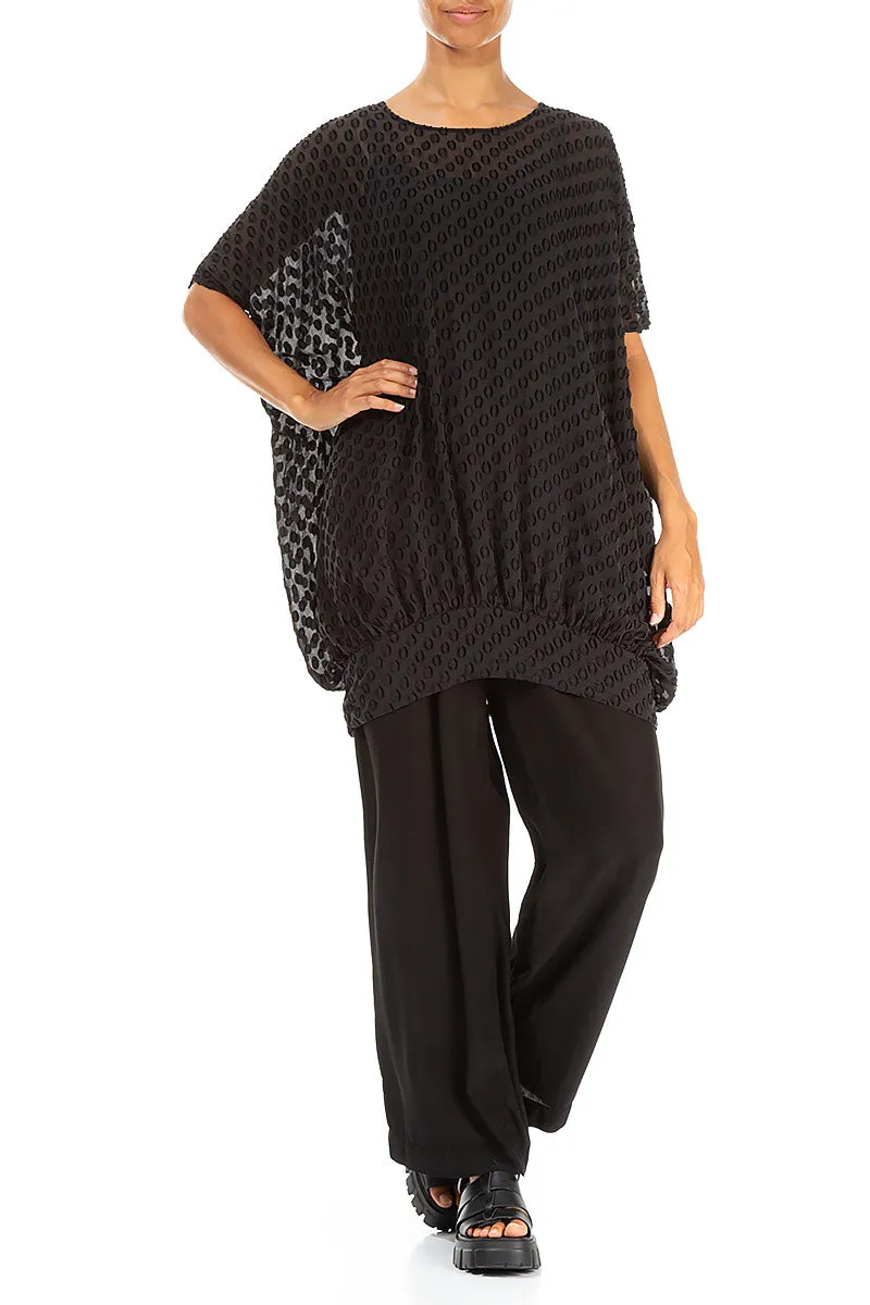 Loose Bubbly Pattern Black Silk Tunic