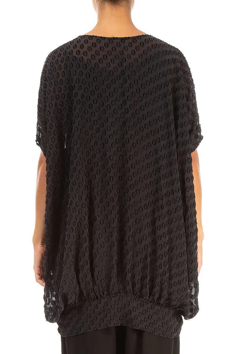 Loose Bubbly Pattern Black Silk Tunic