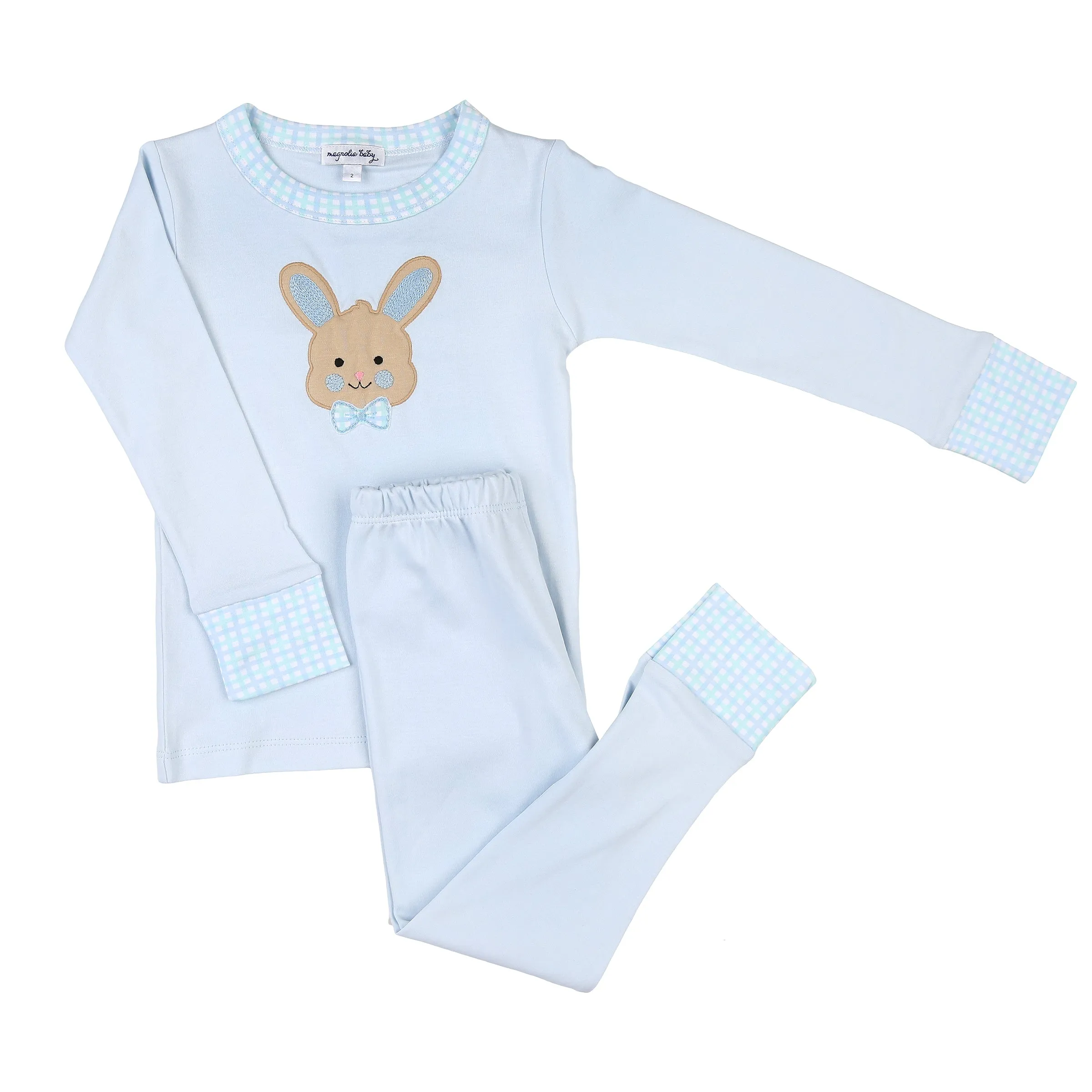 Magnolia Baby Long Sleeve PJ Set - Happy Bunny Appliqué Light Blue