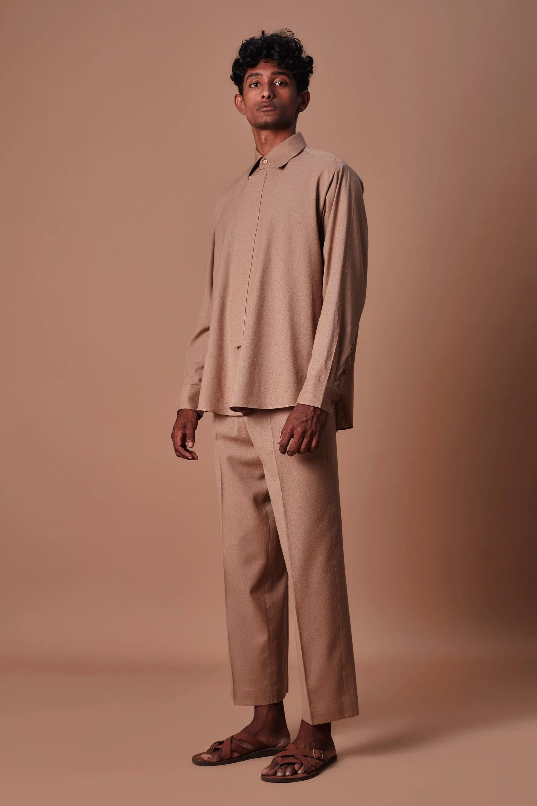 Mati Brown Placket Shirt & Ankle Pant Set (2 PCS)