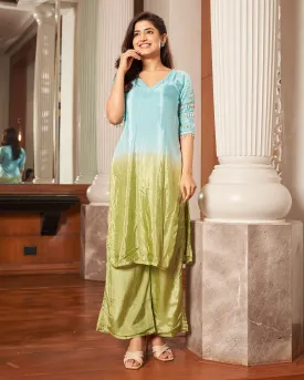 Matsya Blue Green Ombre Silk Kurta Set