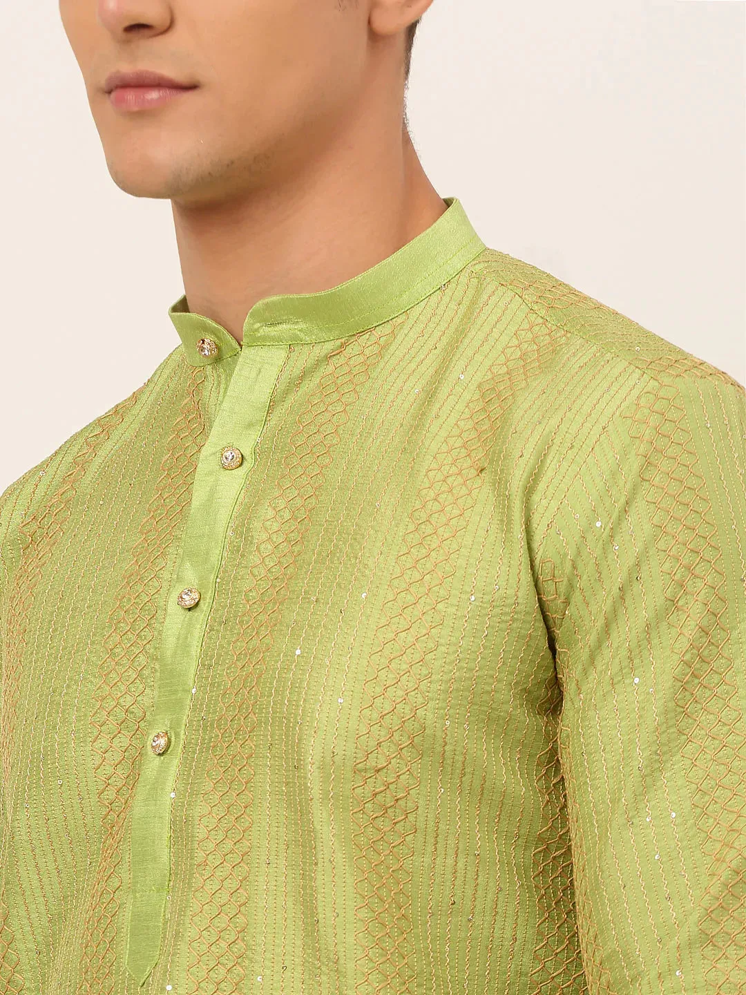 Men'S Pista Green Embroiderd Kurta Pajama