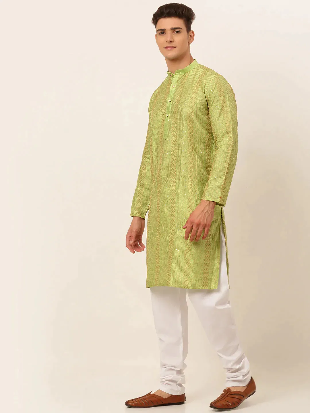 Men'S Pista Green Embroiderd Kurta Pajama