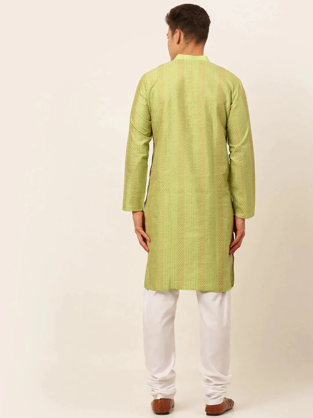 Men'S Pista Green Embroiderd Kurta Pajama