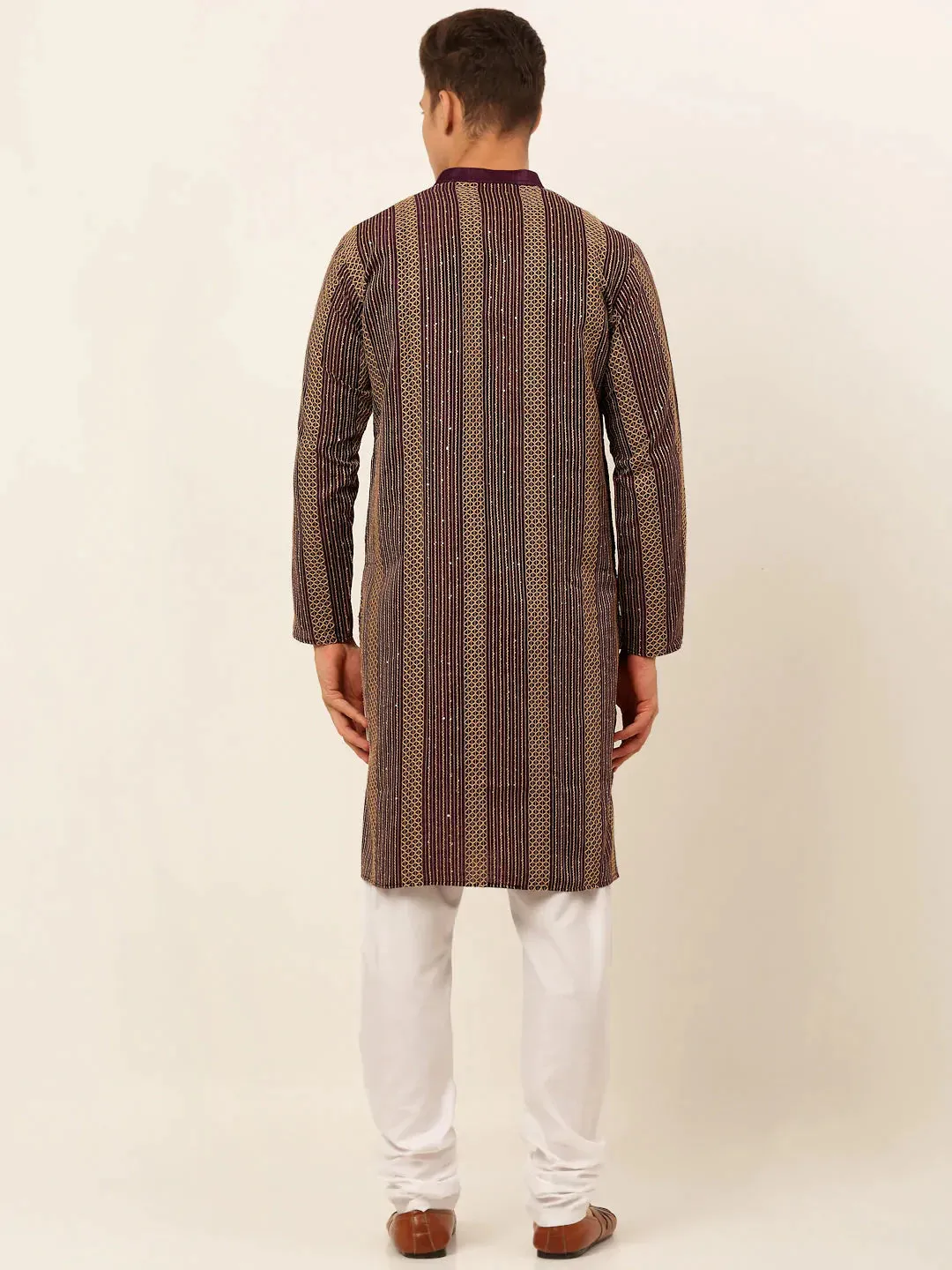 Men'S Purple Embroiderd Kurta Pajama